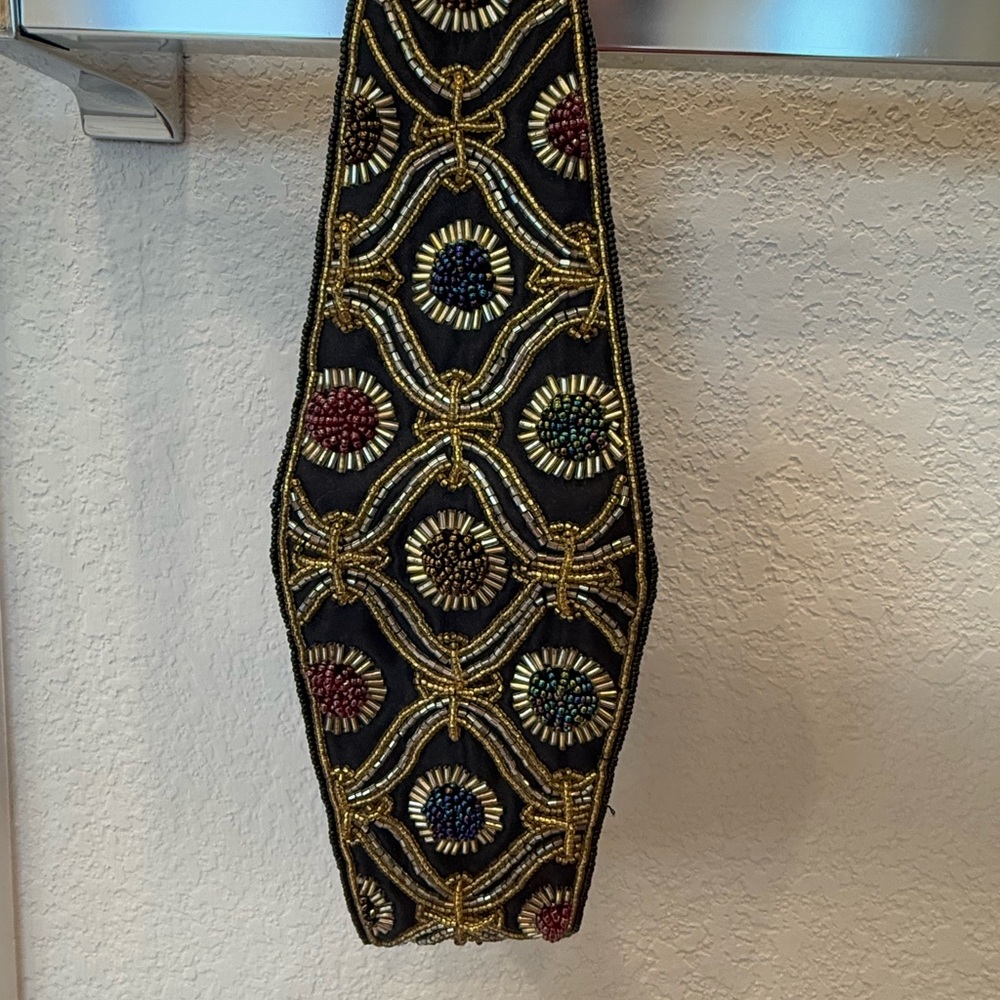 Vintage Beaded Black and Gold Belt